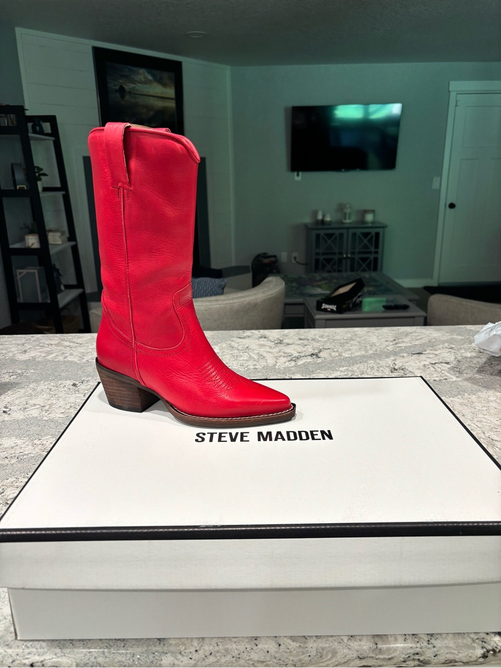 Steve Madden Red Leather Western Knee-High Boot